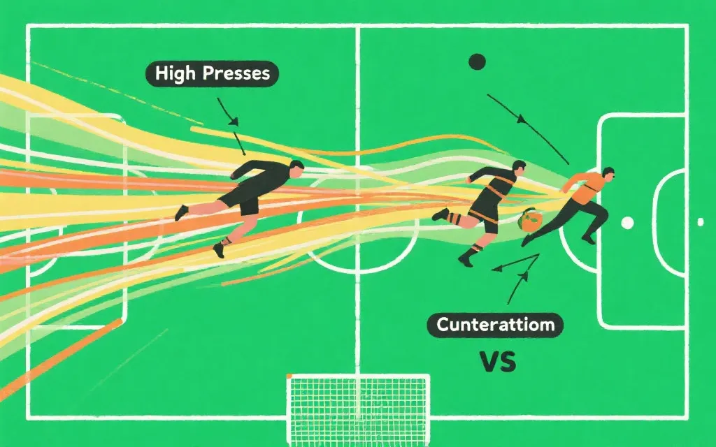 决赛高位压迫与快速反击的节奏对抗示意